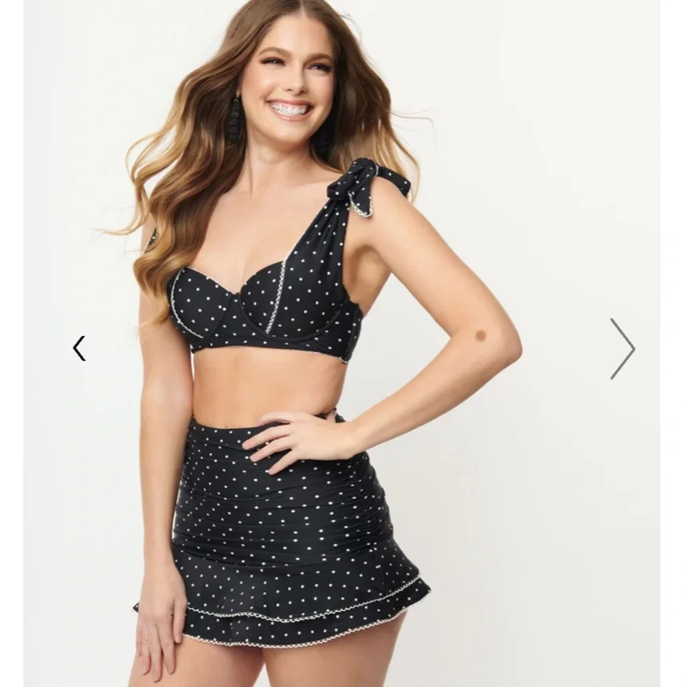 Unique Vintage Black & White‎ Pin Print Alice Swim Skirt Bikini Bottom Only